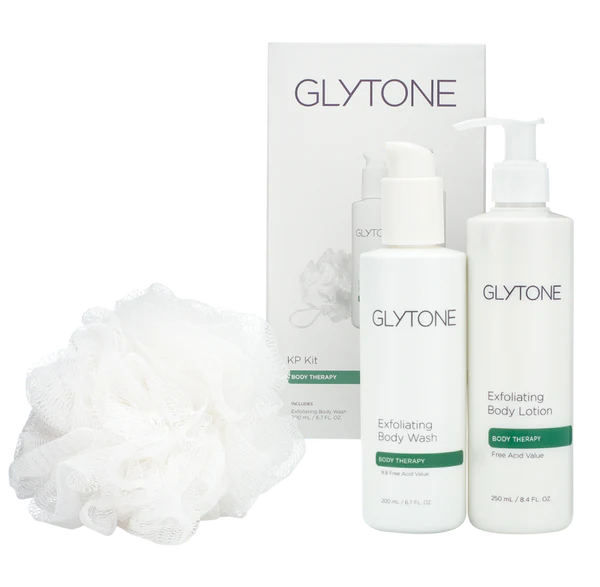 glytone exfoliating body wash bottle luffa